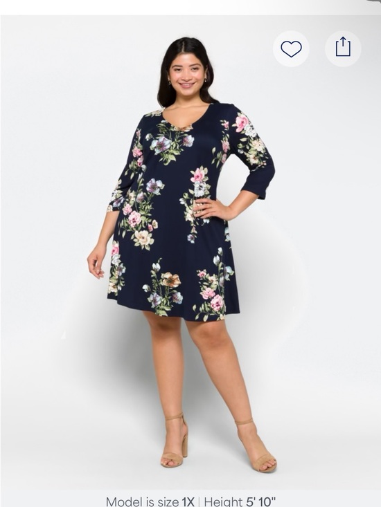Dresses & Skirts - Fortune and ivy Plus Size Navy Floral V-Neck Swing Dress